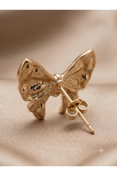 Çelik Nostalgic Bowknot Forged Textured Gold Earrings