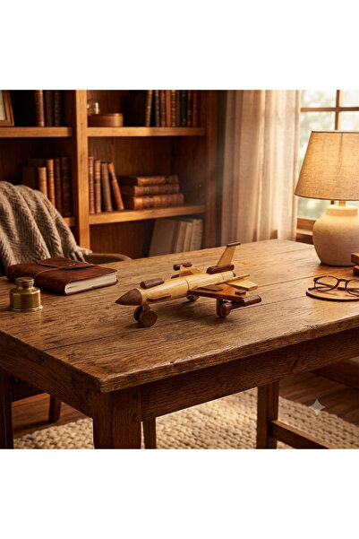 hediyeconcepti Vintage Ahşap Dekoratif Uçak Maketi El Yapımı Masaüstü Ofis Ev...