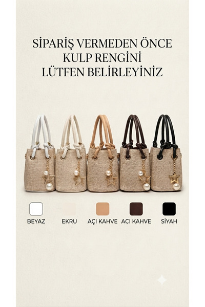 Genel Markalar Zerafet Store Yıldız ve İncili Hasır Mini El ve Omuz Çantası