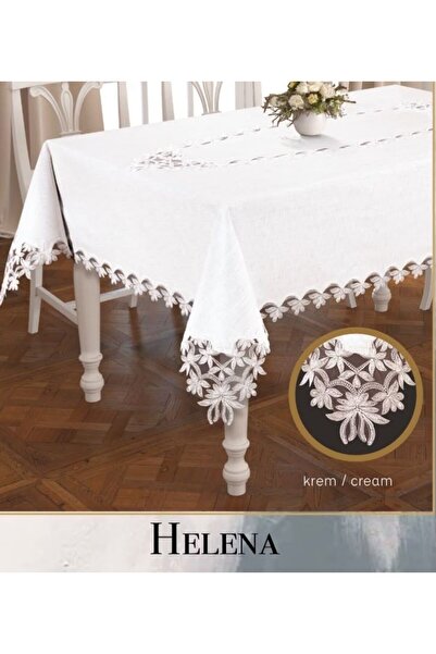 Ceki Home مفرش طاولة طعام من الكتان والدانتيل موديل هيلينا مقاس 155x220 سم بت...
