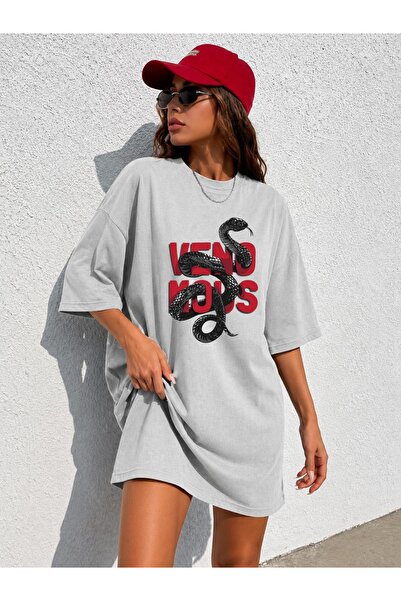 classy moda Γυναικείο μπλουζάκι με στάμπα γραμμάτων και φιδιού, oversized, εξ...