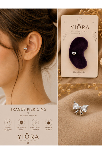 yiora Jewellry Taşlı Kurdela Cerrahi Çelik Zirkon Taşlı Tragus Helix Kıkırdak...