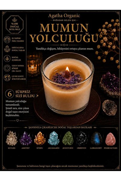 Agatha Organik Sürpriz Doğal Taşlı Kokulu %100 Soya Wax Mum