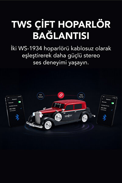 Teknoloji Gelsin Retro Bluetooth Hoparlör 10W Vintage Araba Tasarımlı FM Radyo USB TF Kart Destekli Tws Stereo