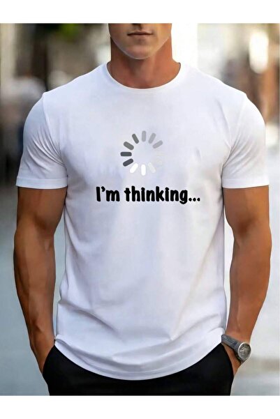 9JY تي شيرت رجالي بتصميم "I'm Thinking..." مع أيقونة التحميل - قطن سريع الجفا...
