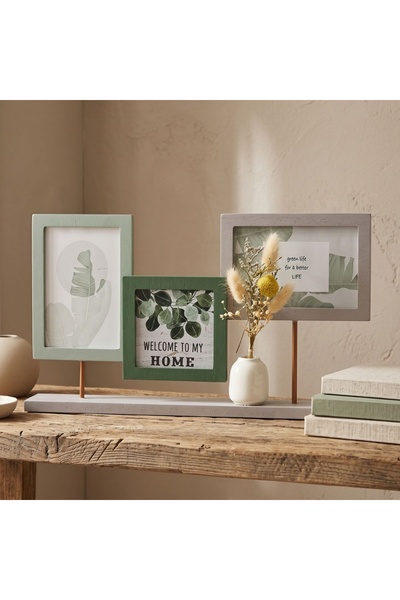 Koopman Decorative photo frame with vase, collage for 3 photos, green color