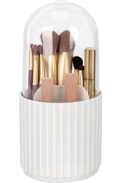 STARSTAR 1 piece, Storage tube, Makeup brush organizer with lid, White stripe...