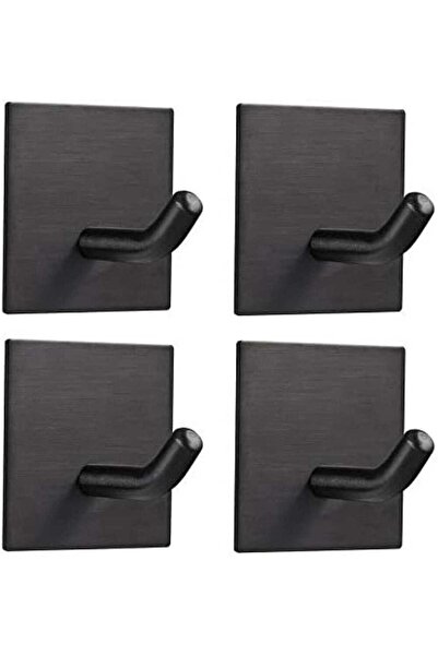 STARSTAR Black 4-Piece Self-Adhesive Wall-Mounted Towel Hook Set, Stainless S...