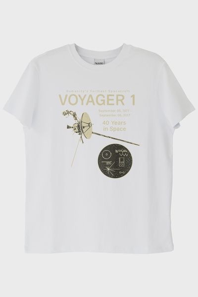 lofux Space Exploration Themed Retro Voyager 1 Science White T-Shirt