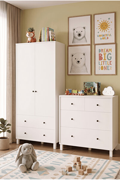 Robin Home Lena Bebek Çocuk Odası Takımı Geniş Şifonyer 4 Çekmeceli + Gardrop...