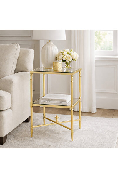 UTTERMOST طاولة هينزلر مربعة الشكل باللون الذهبي مقاس 33 عرض × 63 ارتفاع × 33...