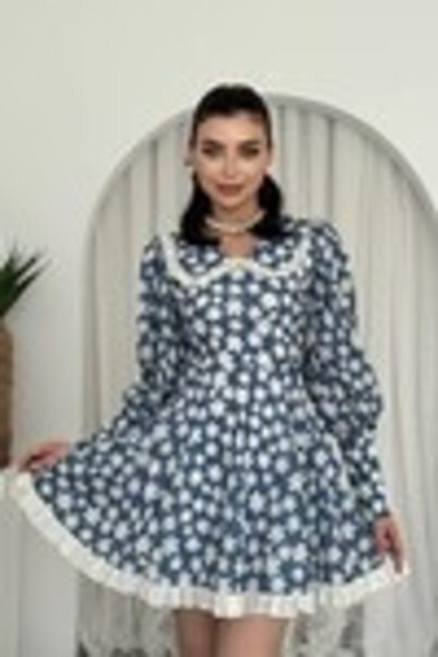 Moda Days Дамска десенирана мини рокля с флорални мотиви, кукленска яка и дъл...