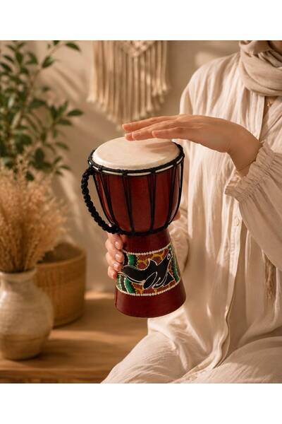 HEPBİMODA Ahşap Batikli Darbuka 25 cm Djembe El Darbukası Dekoratif Hediyelik