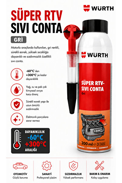 RTV Silikon Sıvı Conta I GRİ 200ml | 260°C Dayanıklı, No‑MEKO Formül