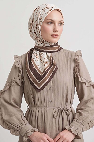 Salih Çelebi Patterned Naida Scarf 8039 - Brown Ecru