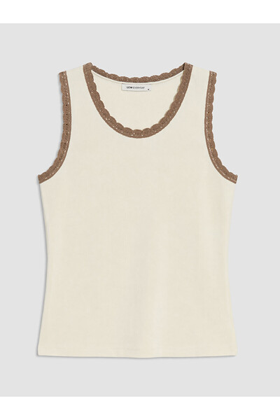 LC Waikiki Beige Lace Detailed Crew Neck Women's Undershirt