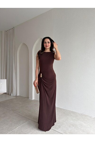 Mooi Butik فستان جانجل ماكسي 7891 - بني غامق