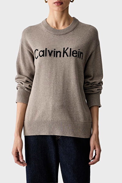 Calvin Klein Logolu % 100 Pamuk Bisiklet Yaka Örme Kazak LV044G313GTS7 Kadın ...