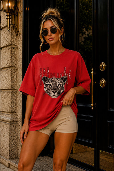FECCY Premium Unisex Men'S/Women's Leopard Custom Printed Oversize Cotton Cre...