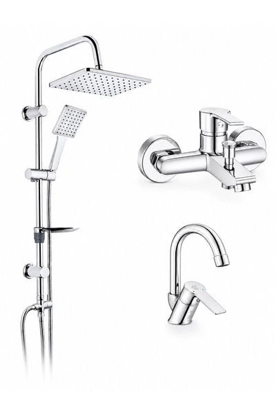 AR E.C.A Lite Bathroom Faucet + Lite Kuğu Sink Faucet + Tema 53242 Rain Caris...