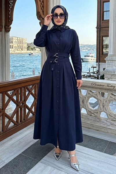 N.S NEVA STYLE Φόρεμα με γιακά πουκάμισου και ζώνη, σκούρο μπλε, τεσσάρτερ 30...
