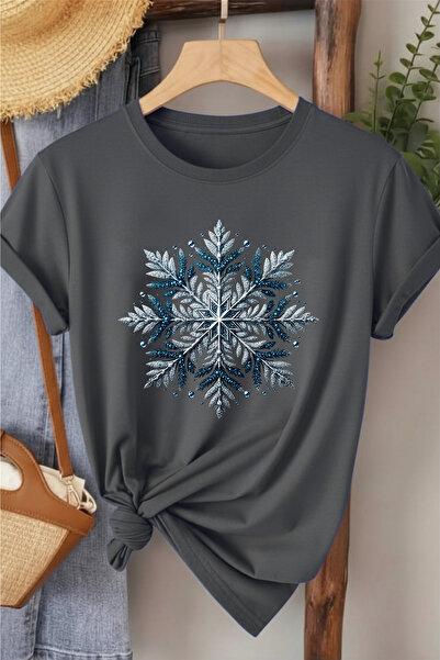 l'eivor تي شيرت نسائي قطني مطبوع عليه Ice Crystal