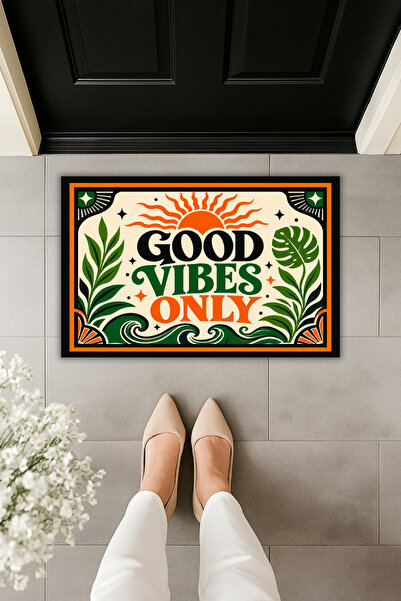 Rugmood Good Vibes Only Retro Patterned Door Mat 70X45 cm Digital Printing