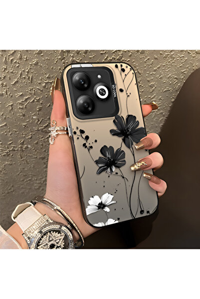 PATTERNOVA Infinix Hot 40i Uyumlu Siyah-beyaz sulu boya çiçek baskılı yüksek ...