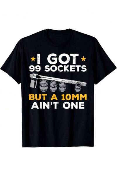 26LIK تي شيرت قطني بطباعة ميكانيكي سيارات مضحك، بتصميم 'Plus I Got Sockets 10...