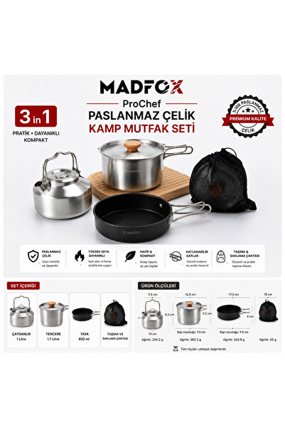 MADFOX ProChef 3IN1 Paslanmaz Çelik Kamp Mutfak Seti