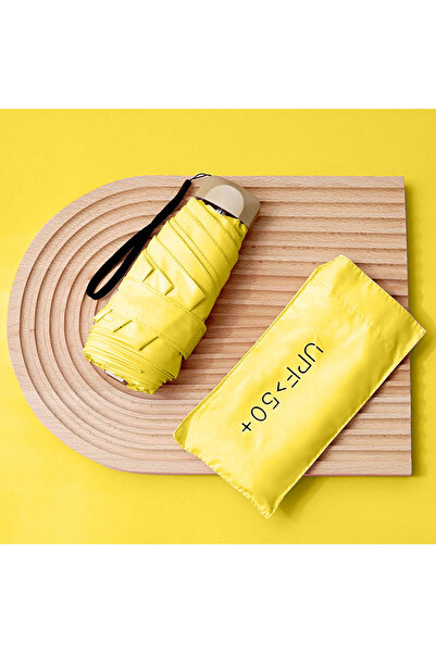 Choice1 YELLOW UPF50+ Mini Flat 5-Fold Umbrella, Portable Pocket UV Protectio...