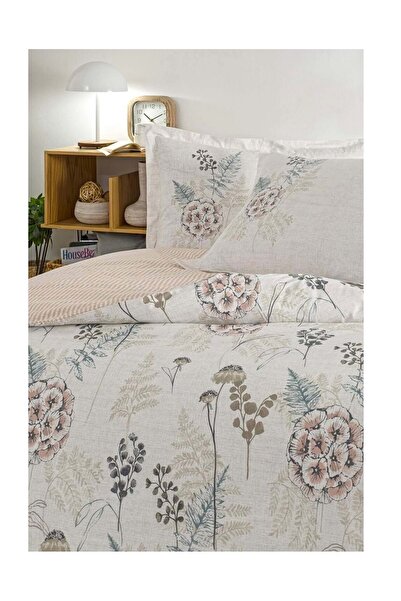Özdilek Ranforce -Phlox Cream- King Size Double Duvet Cover Set with Elastic ...