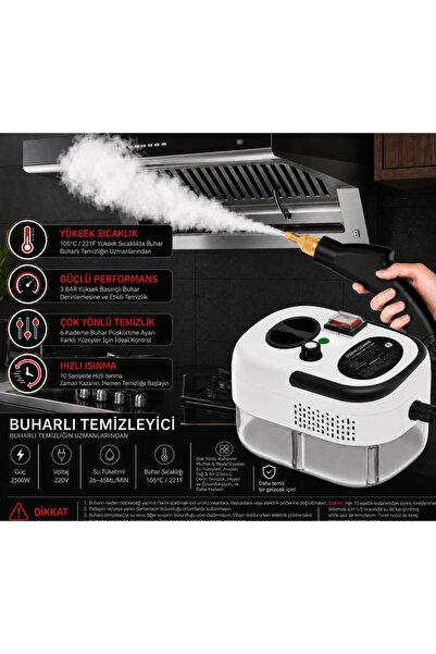 Coverzone Buharlı Temizleyici 2500W 105°C 1200ml Su Tankı 6 Kademeli Halı Cam Araba Temizleme | ORM-224