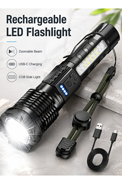 Pomefar Rechargeable LED Flashlight, 10000 Lumens USB-C Torch, IPX6 Waterproo...