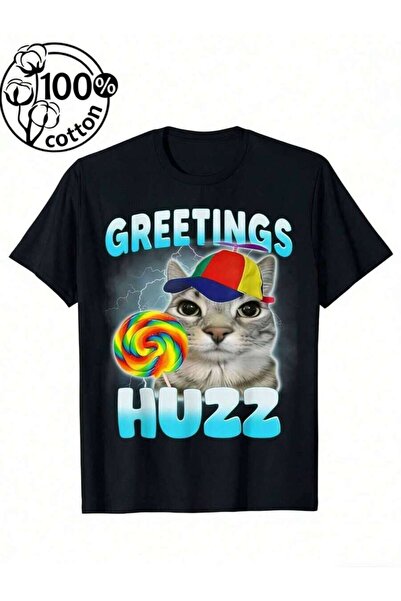 LİNA06 Men's T-Shirt Funny Greetings Huzz T-Shirt, Humor Cat Alpha Shirt, Sho...