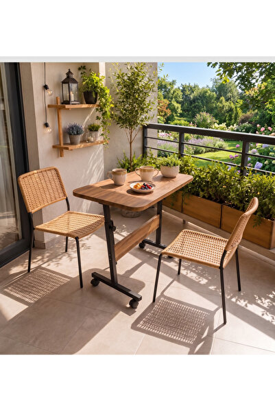 Homedora 60x40 cm Dar Balkon Kahvaltı Sehpası – Tekerlekli Çok Amaçlı Ahşap B...
