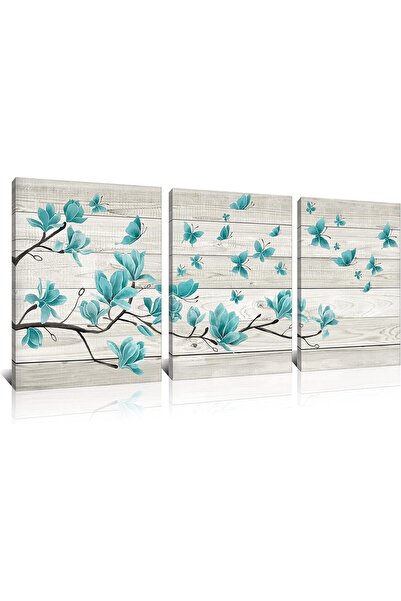 HOME MODE 30x40 cm 3 Panel Gallery Wrapped Canvas | Teal Butterfly Wall Art |...