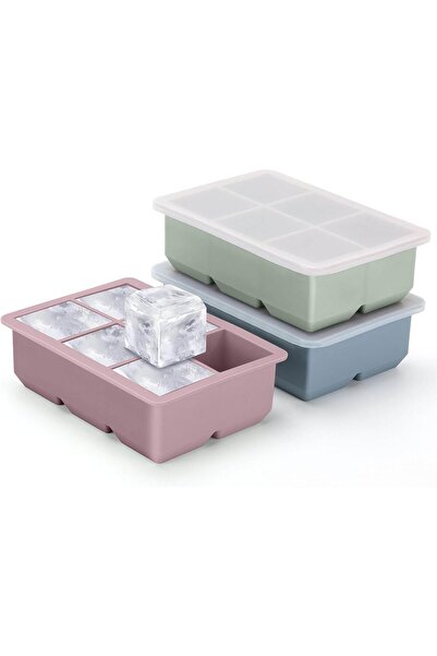 STARSTAR Three-piece set of large square silicone ice cube trays, with 6 ice ...