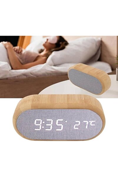 STARSTAR Wooden Digital Alarm Clock Voice Control LED Backlight Desktop Tempe...