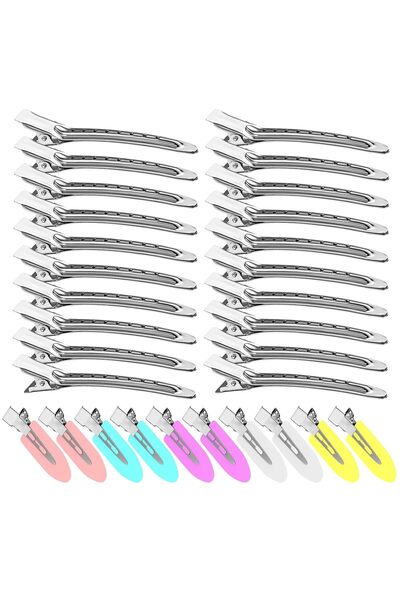 STARSTAR 30-Pack Stainless Steel Duckbill Salon Hair Clips with Holes, Heavy-...