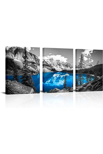 HOME MODE 30x40 cm 3 Panel Gallery Wrapped Canvas | Mountain Lake Wall Art | ...