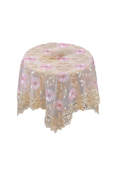 Morvena Picks Față de masă Roz 90x90 cm Modernă Din Dantela Broderie Tifon