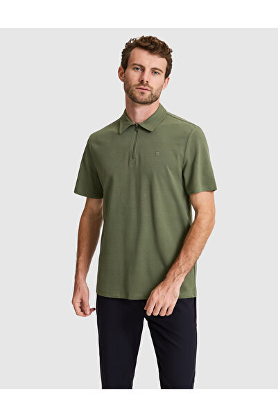 Pierre Cardin Khaki Regular Fit Zippered Polo Collar T-Shirt 50334988-Vr027