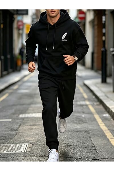 WOODROFFE Men's Printed Oversize Hooded Tracksuit Set Loose Fit