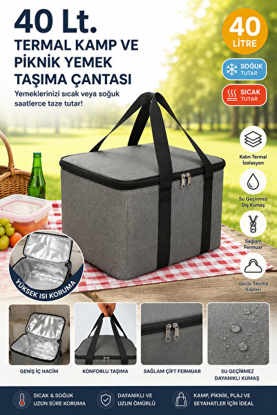 Ferzin 40 LT Termal Kamp ve Piknik Çantası Soğutucu Yemek Taşıma Çantası Isı ...