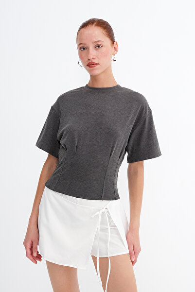 Addax Crew Neck Corset Detailed Blouse P10745