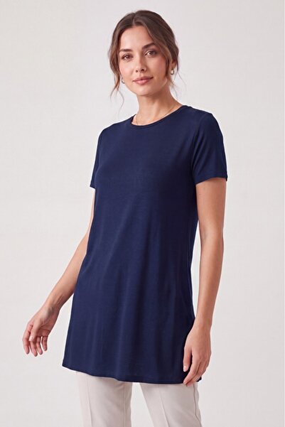 Betimoda Women's Four Seasons Crew Neck Short Sleeve Viscose Short Tunic Navy...