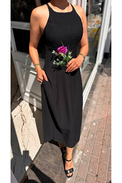 VIORA FASHION Halter Detailed Linen Dress