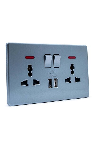 Duravel Double Wall Socket with USB Ports, 2 Switches with LED Indicators, 21...