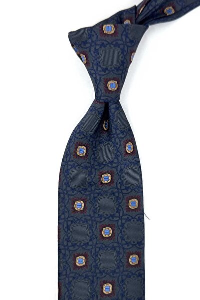 Kravatkolik Classic Tie with Smoked Motif Patterned Handkerchief Kk13919